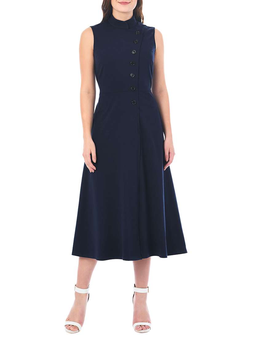 blue polyester fit & flare dress