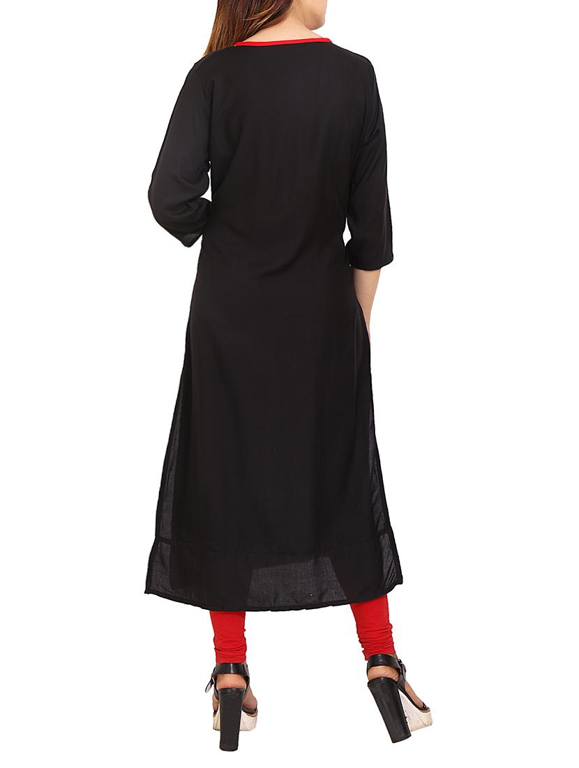 black rayon straight kurta - 14647307 - Standard Image - 2