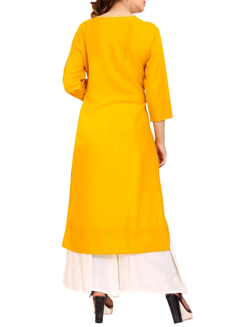 yellow rayon straight kurta - 14647308 - Standard Image - 2