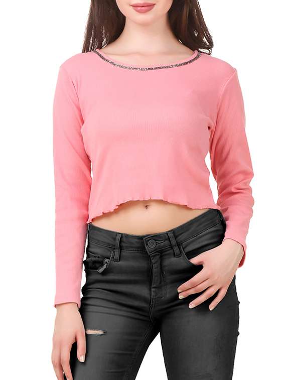 women's crop round neck top