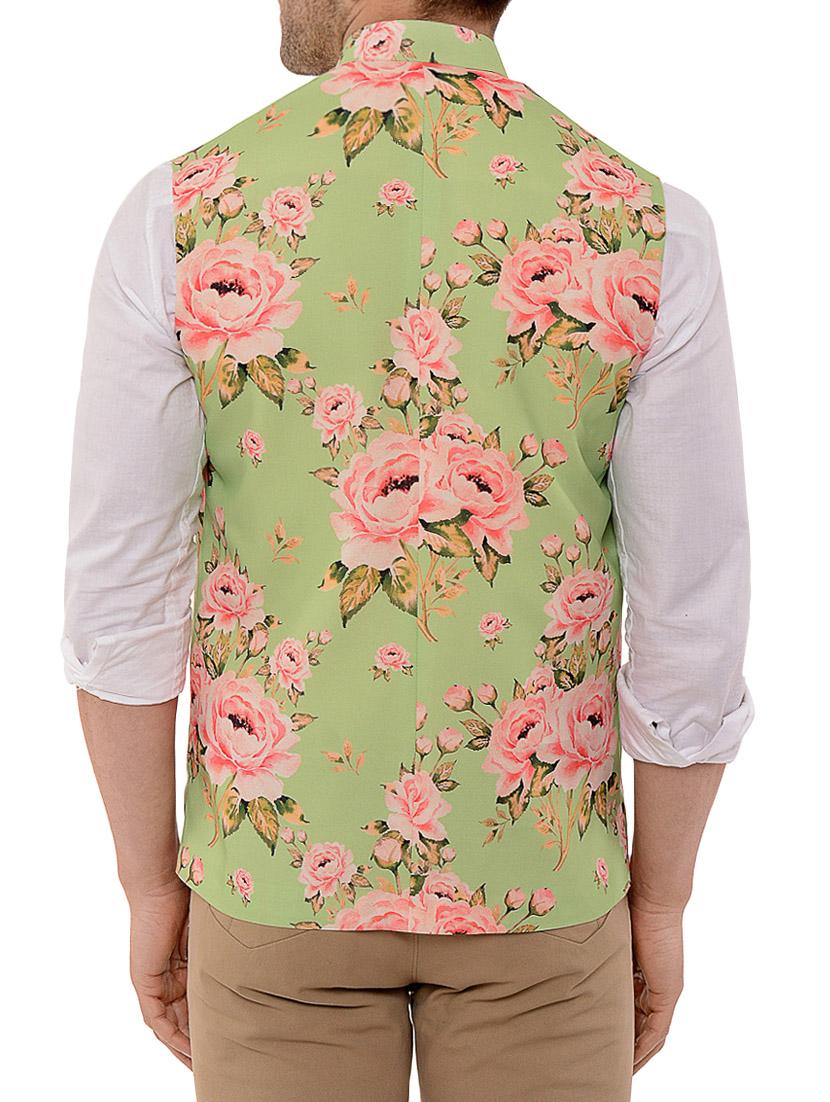 green silk blend nehru jacket - 14654437 - Standard Image - 2