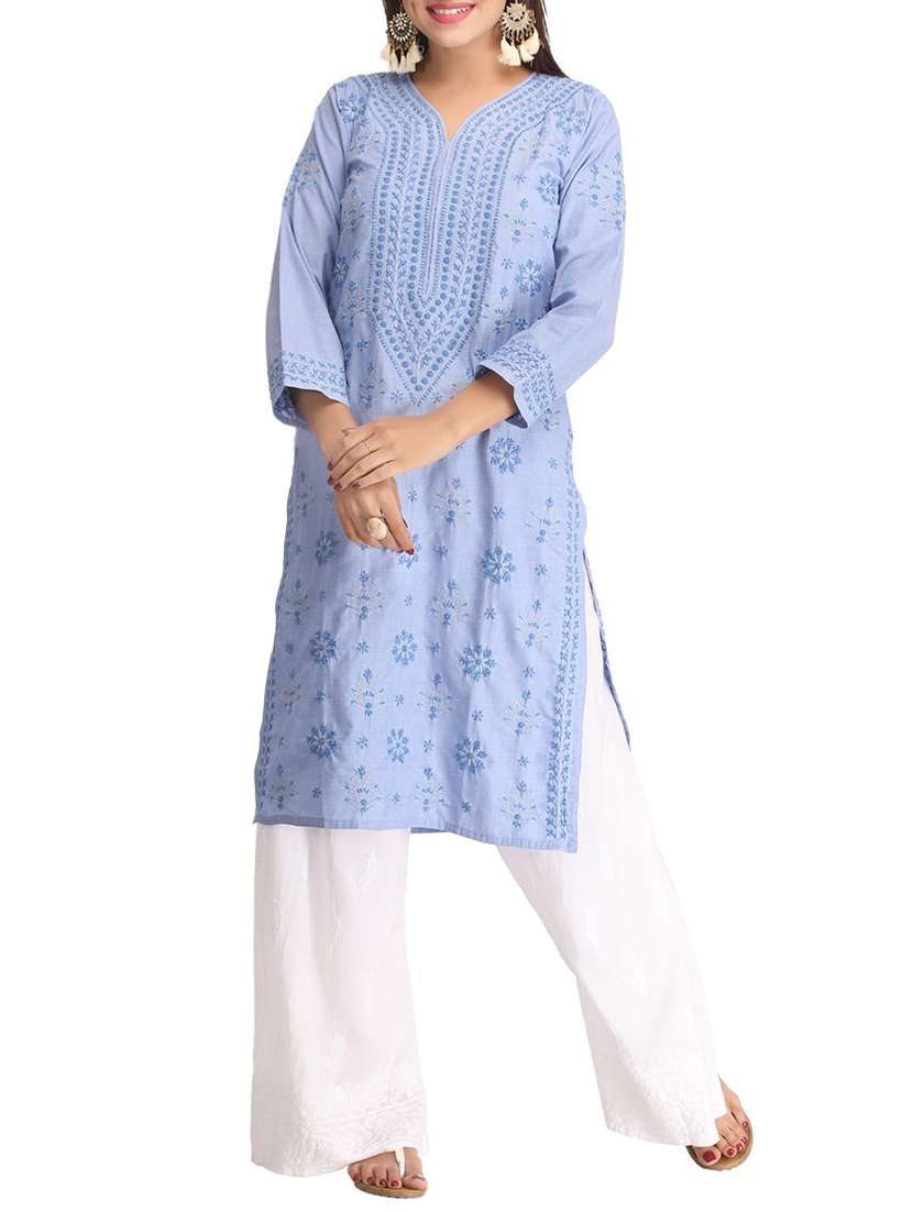 blue cotton straight kurta