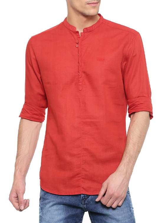 red linen kurta