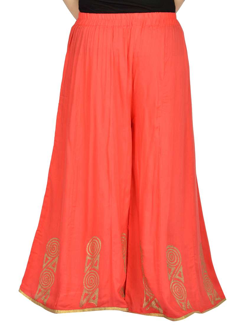 peach printed flared palazzo - 14657534 -  Standard Image - 2