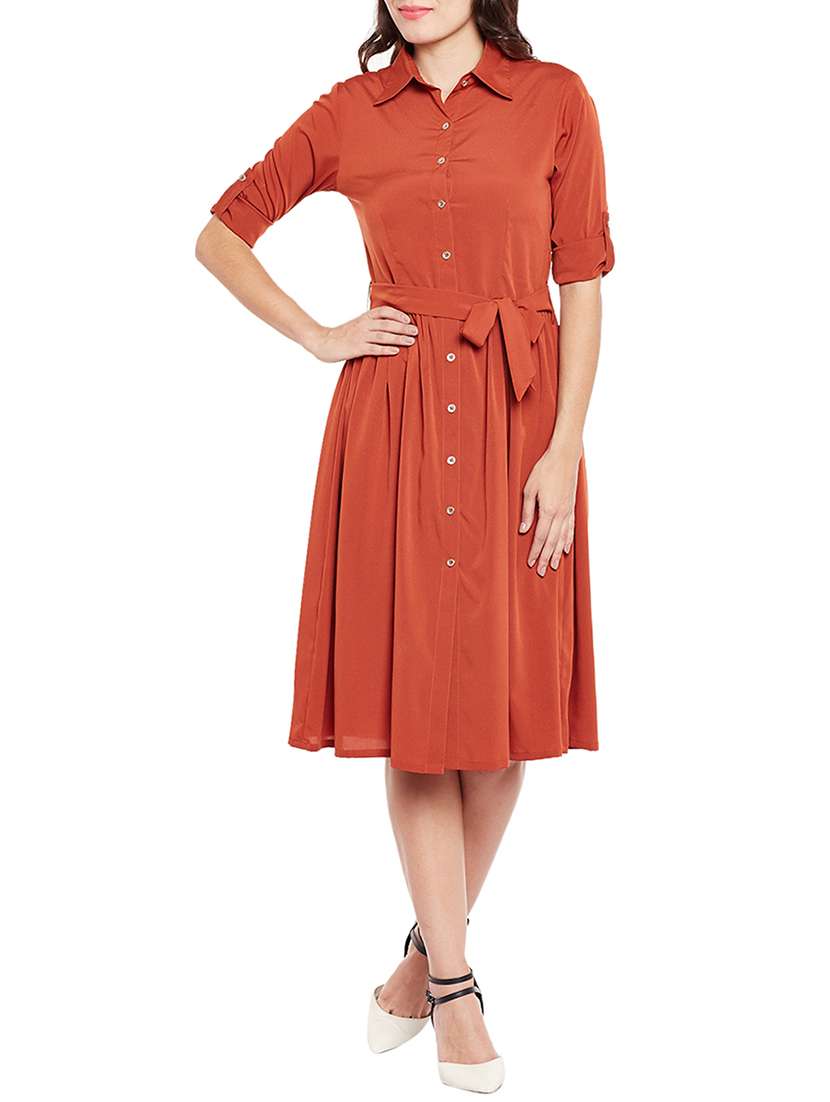 orange solid shirt dress - 14657863 - Zoom Image - 0