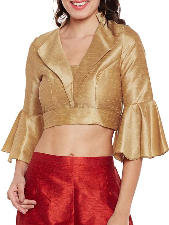 beige silk solid blouse