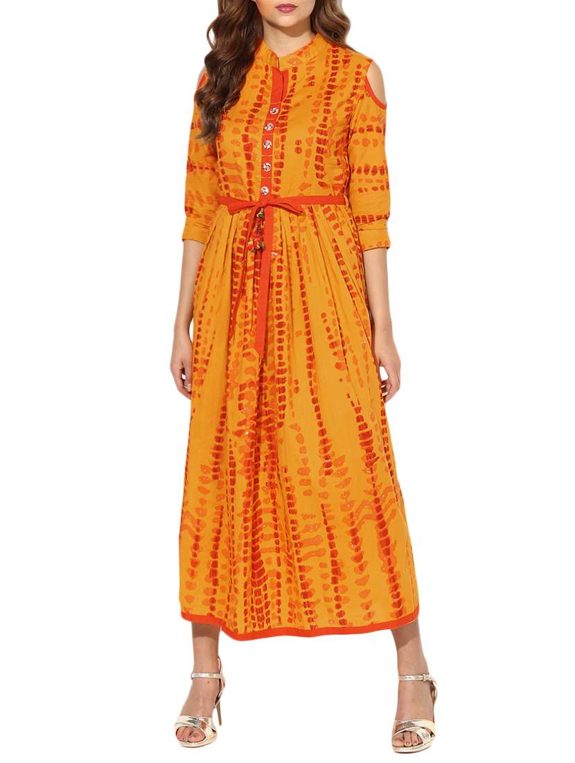 yellow cotton fusion kurta
