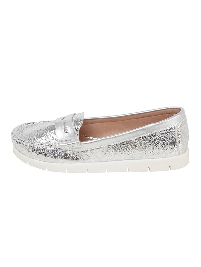 silver pu slip on loafers - 14664366 - Standard Image - 2