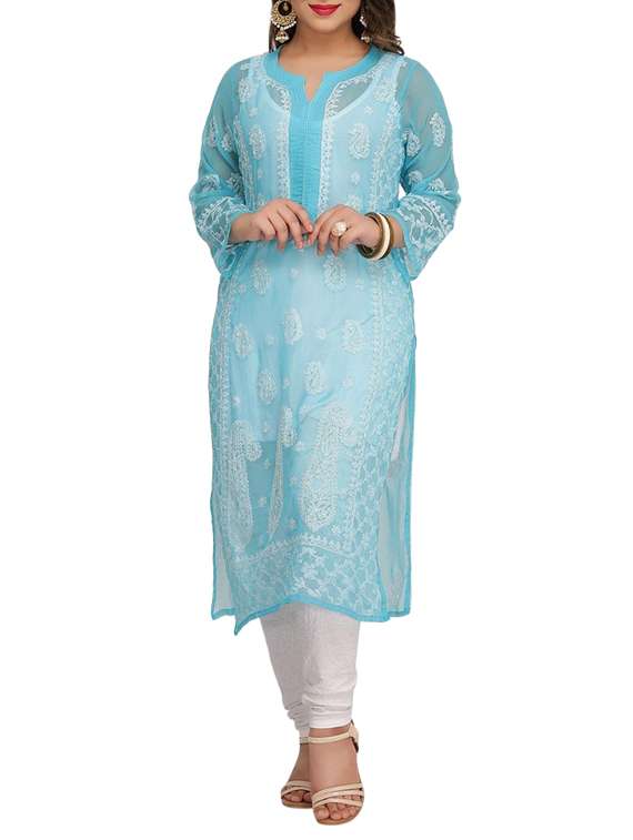 ada blue faux georgette straight kurta