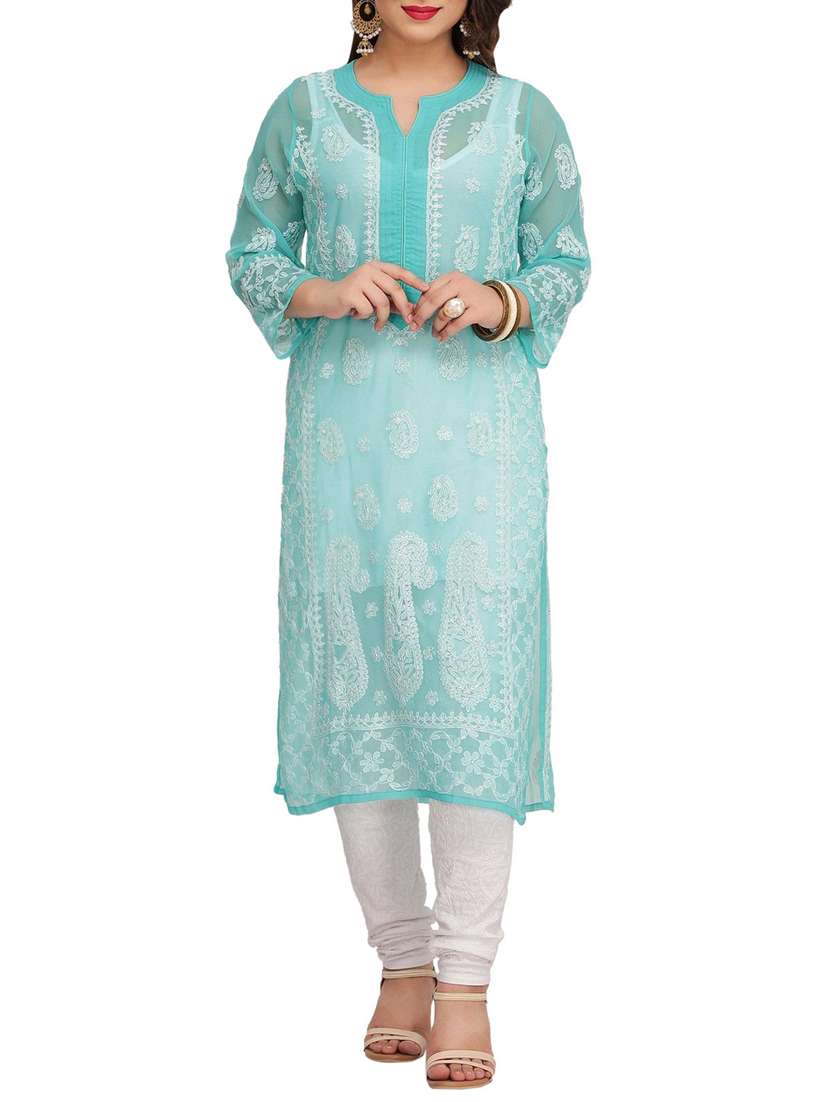 ada green faux georgette straight kurta