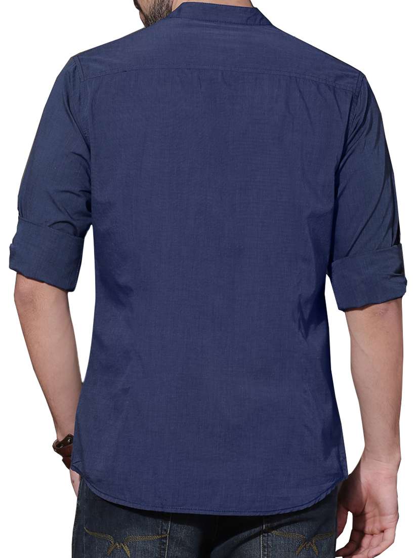 navy blue cotton casual shirt - 14672161 - Standard Image - 2