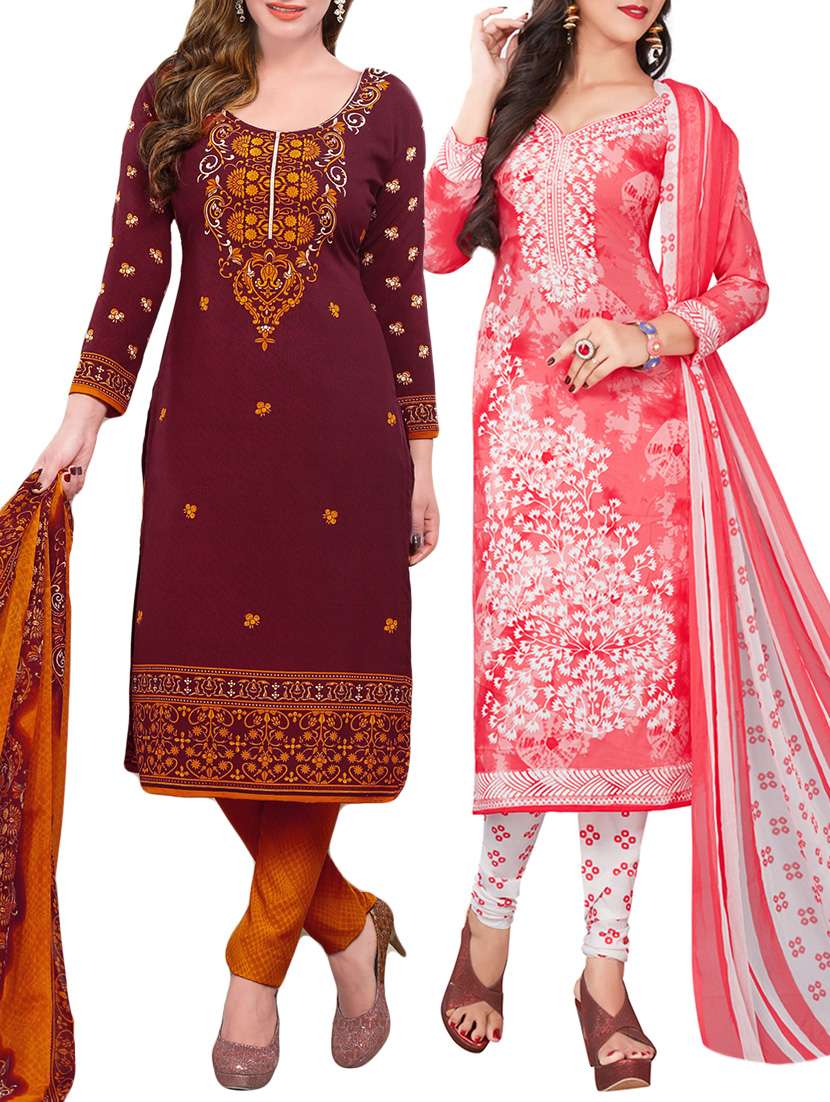 set of 2 multicolored combos unstitched suit