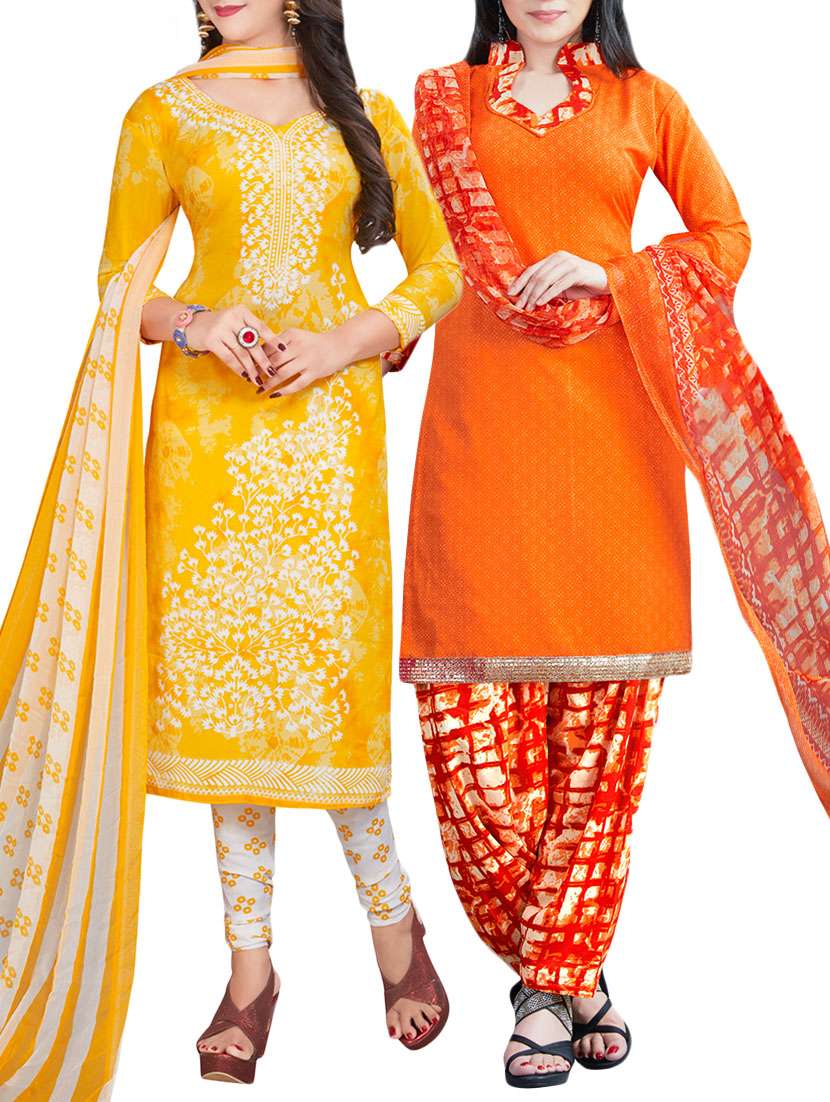 set of 2 multicolored combos unstitched suit