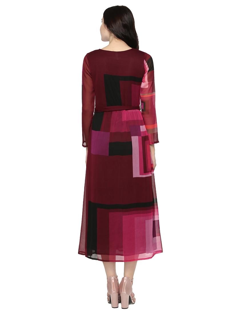 maroon & pink belted dress - 14679317 - Standard Image - 2