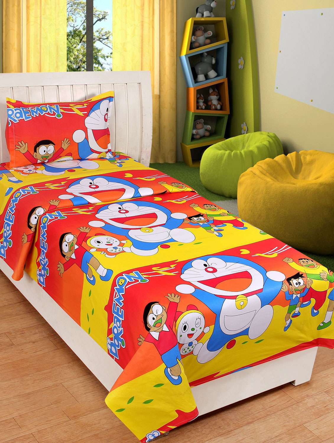 100% cotton cartoon print single bedsheet with 1 pillow cover