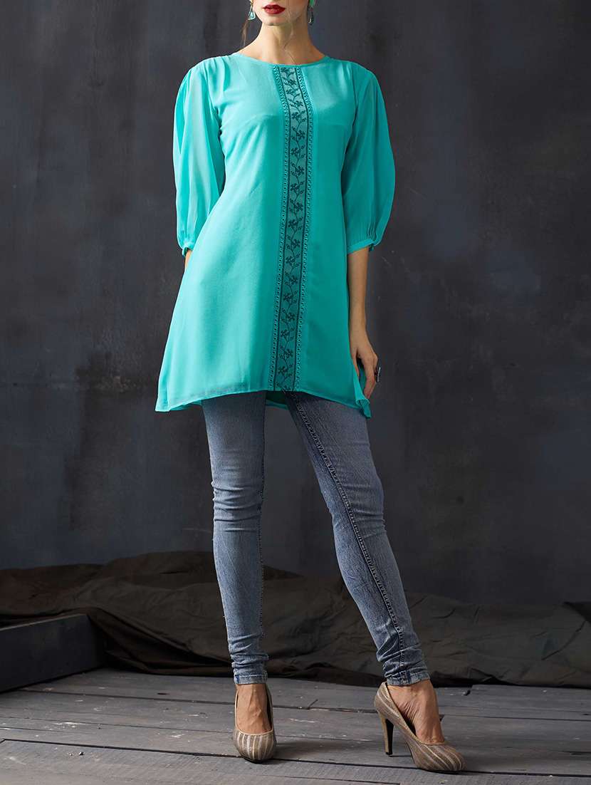 green georgette aline kurti