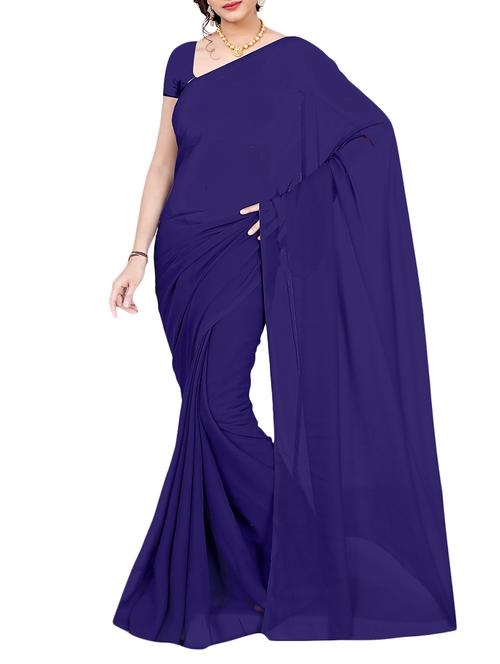 women's solid navy blue colored saree with blouse - 14681414 - Standard Image - 0