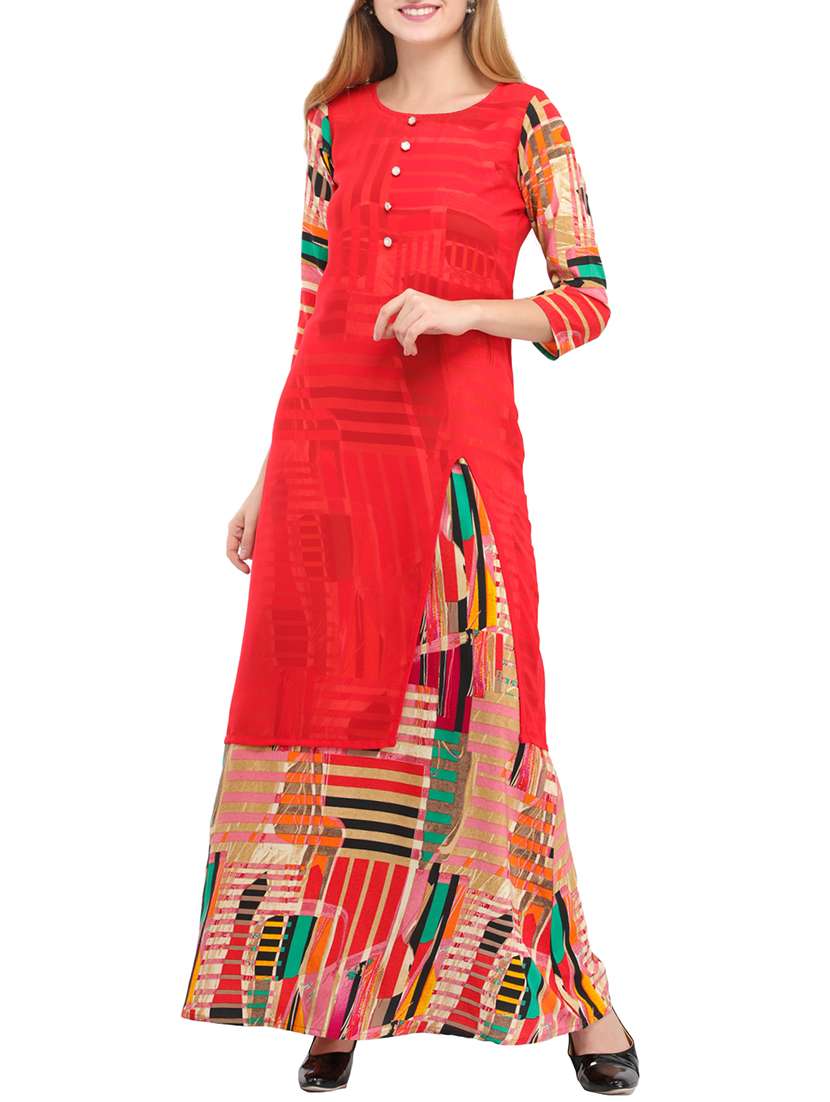 red viscose layered kurta