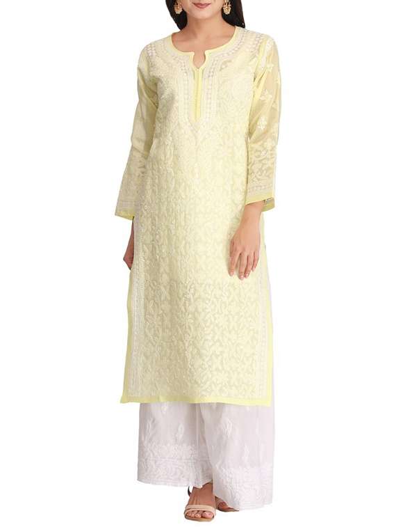 ada yellow cotton straight kurta