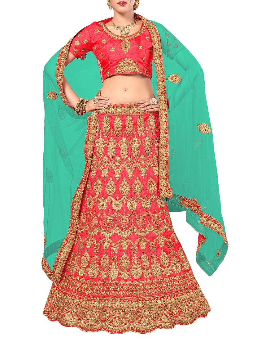 pink art silk fishtail lehenga