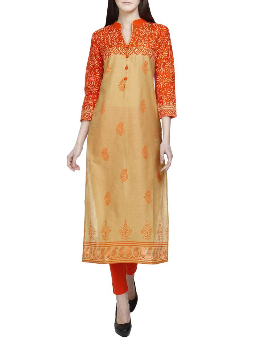 beige cotton straight kurta