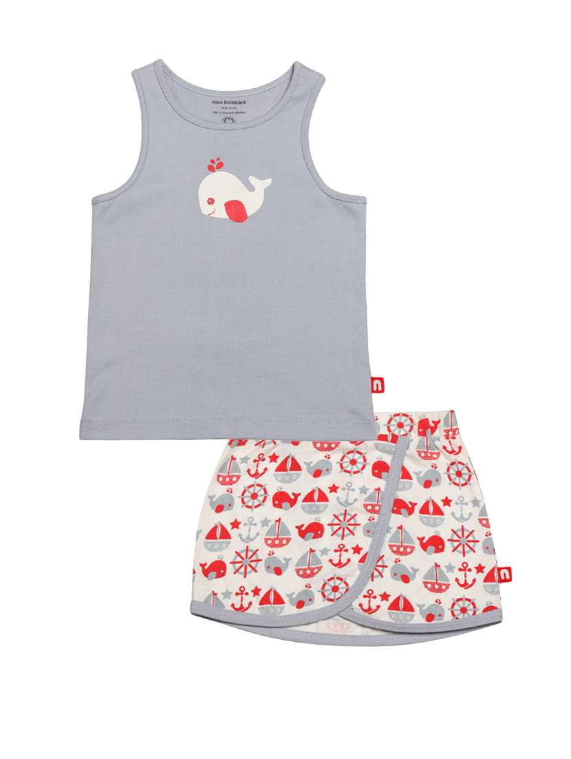 blue printed shorts set