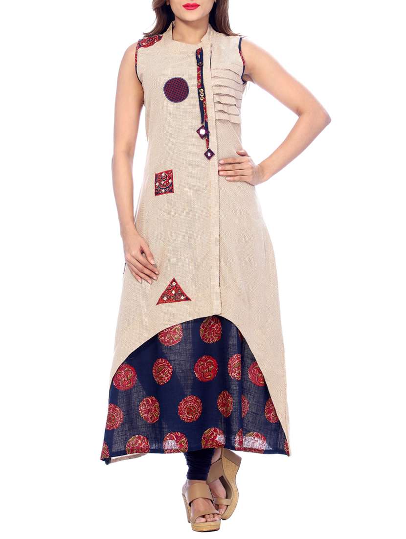 beige cotton layered kurta