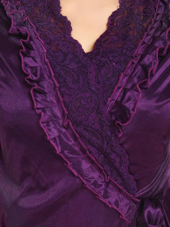 purple lace detail solid sleepwear robe set - 14721552 - Standard Image - 7