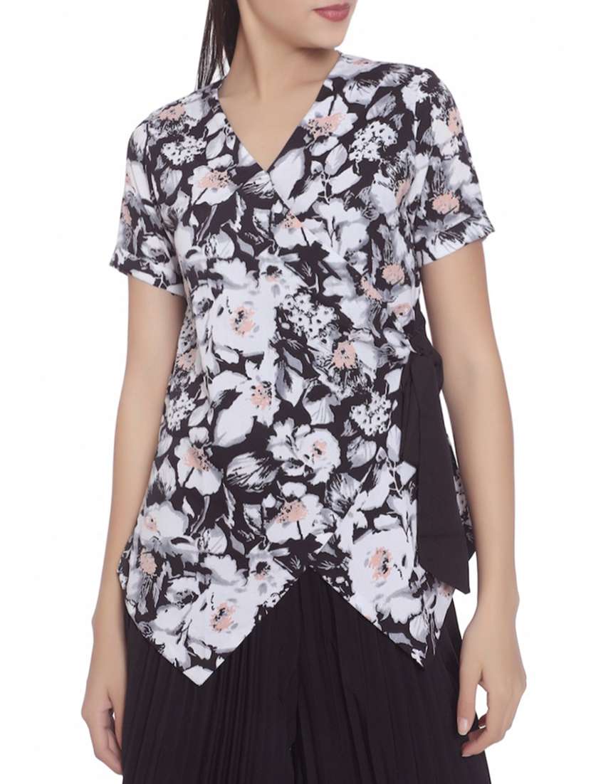 black printed crepe top