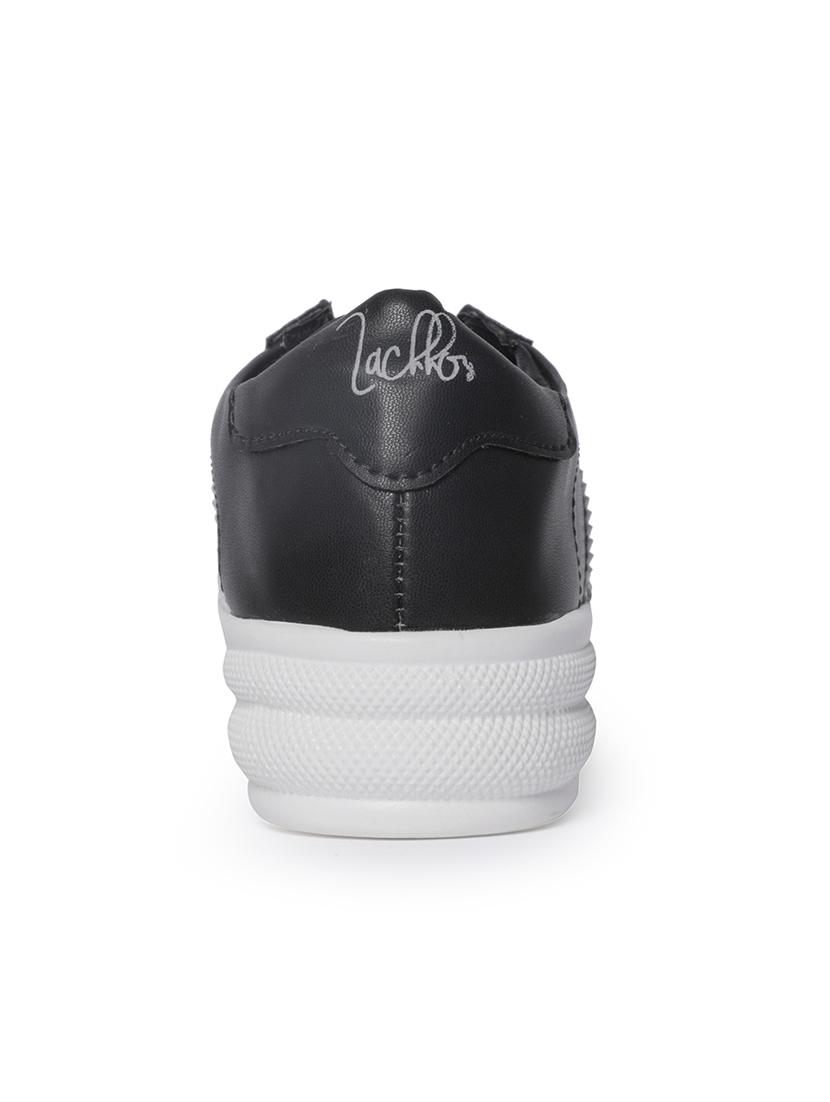 black faux leather laceup sneakers - 14732110 - Standard Image - 2