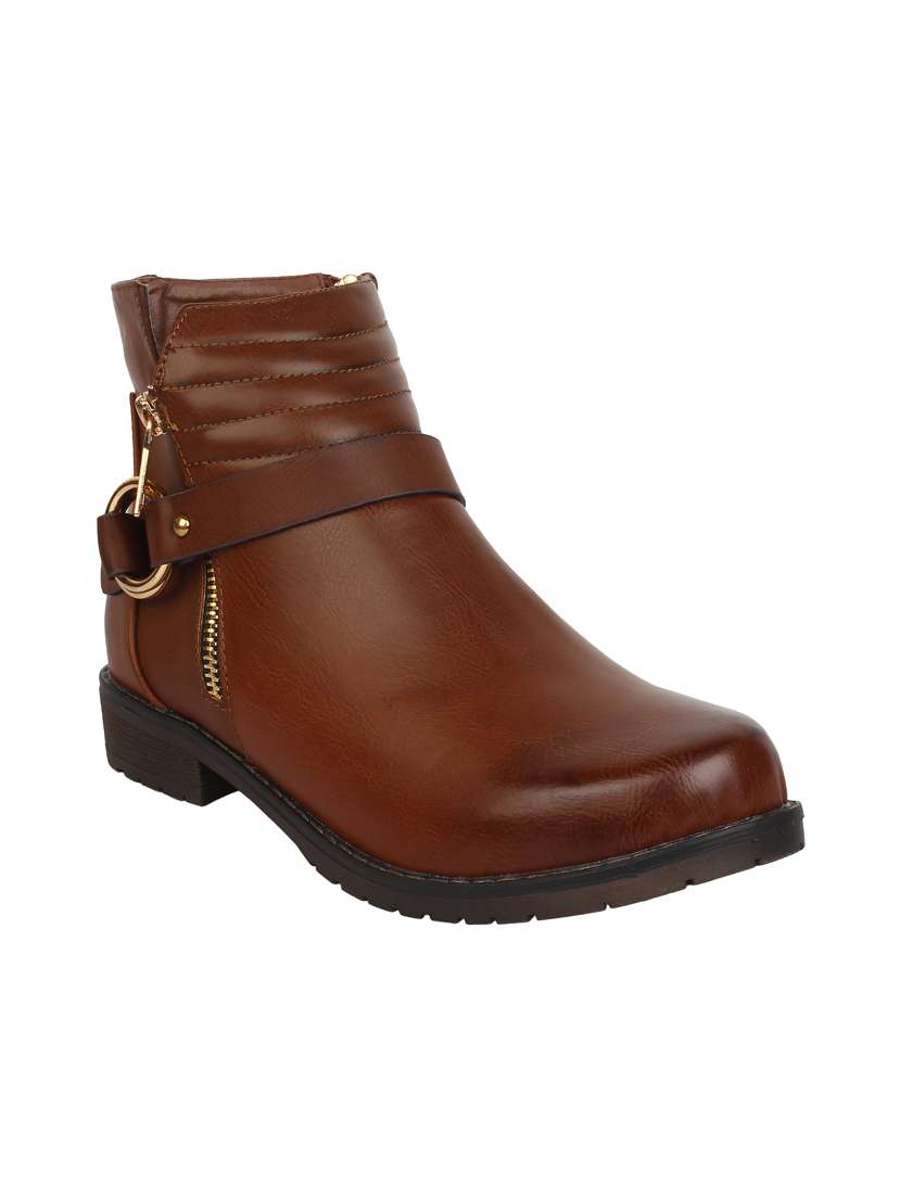 brown faux leather ankle  boot