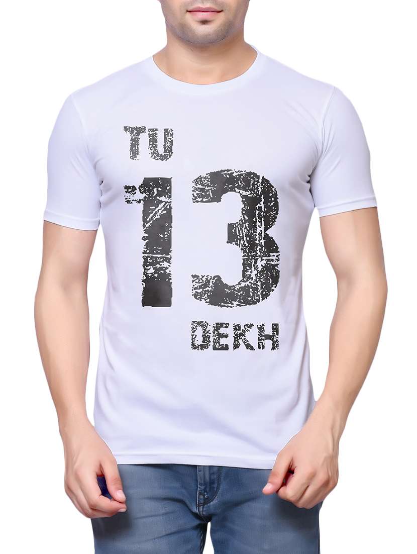 white cotton chest print tshirt