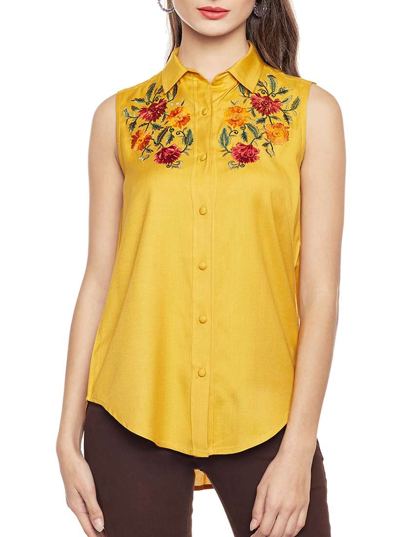 yellow rayon casual top