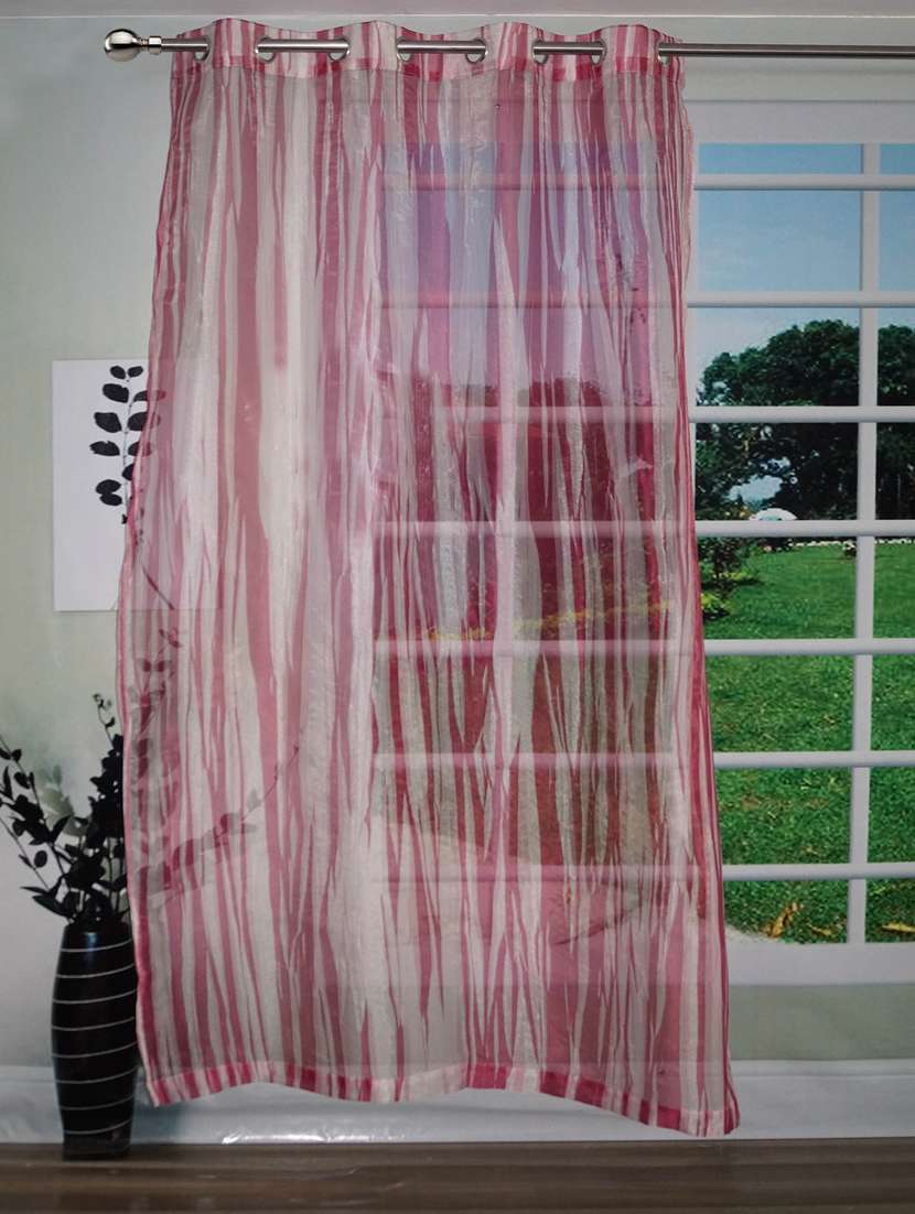stylish magenta with abstract stripes sheer curtain for door