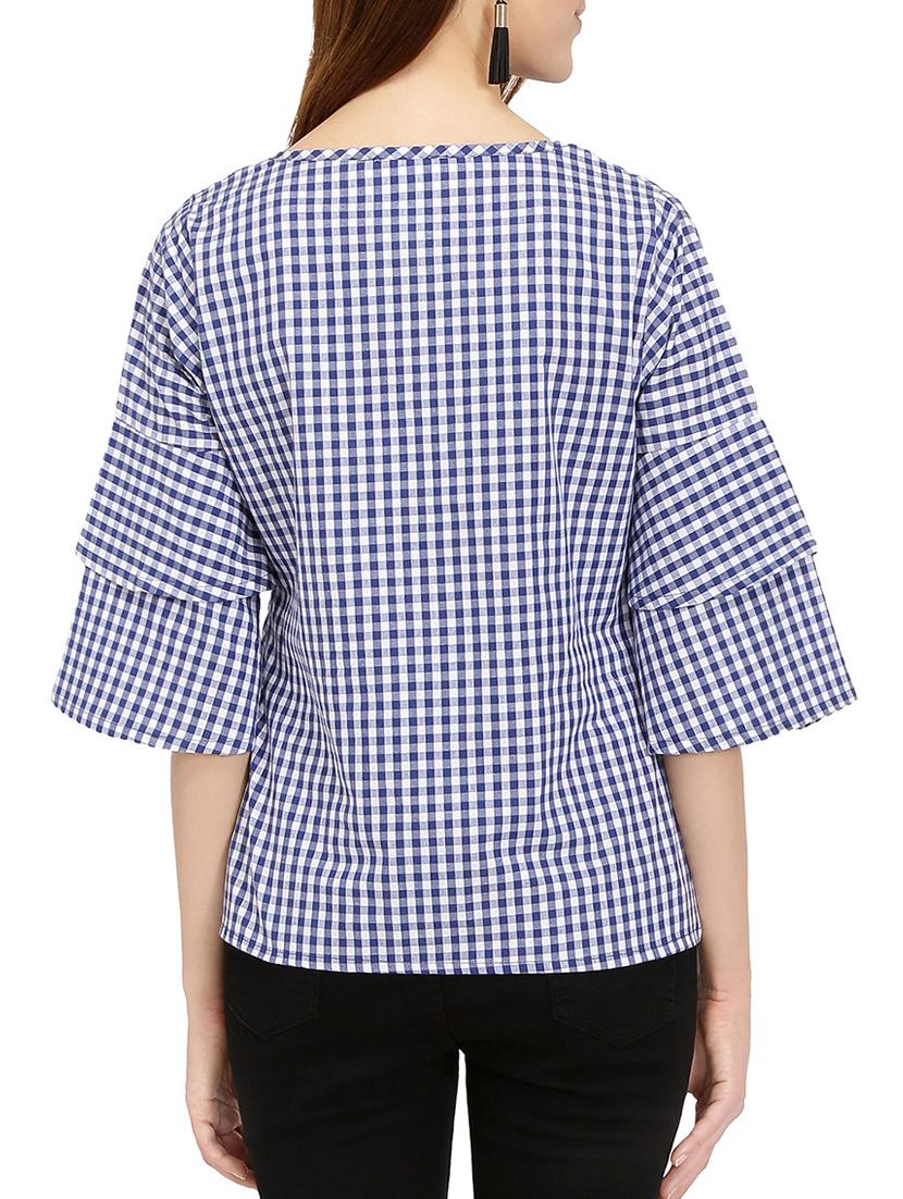 v-neck bell sleeved gingham top - 14736800 - Standard Image - 2