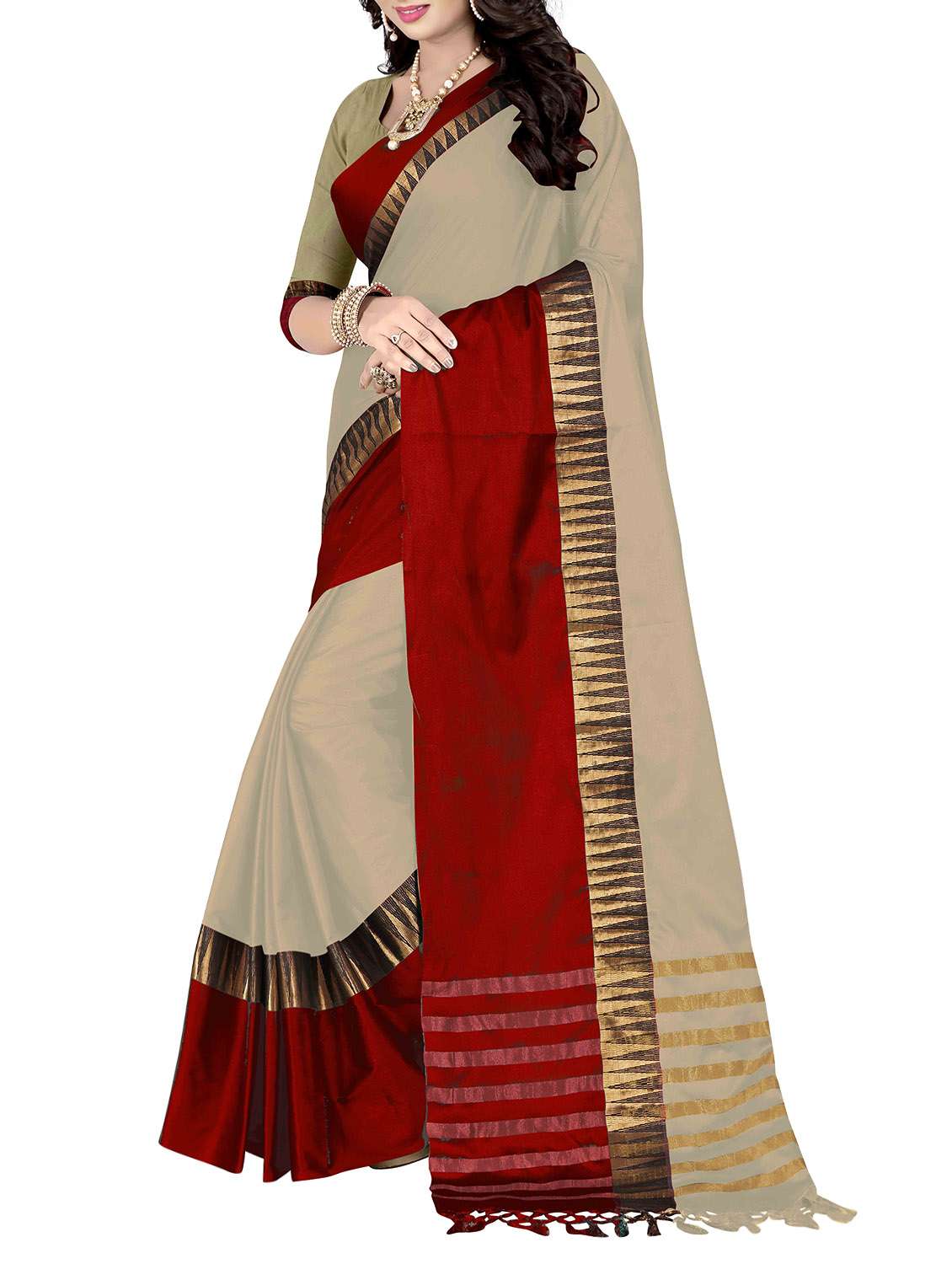 cream bordered saree with blouse
