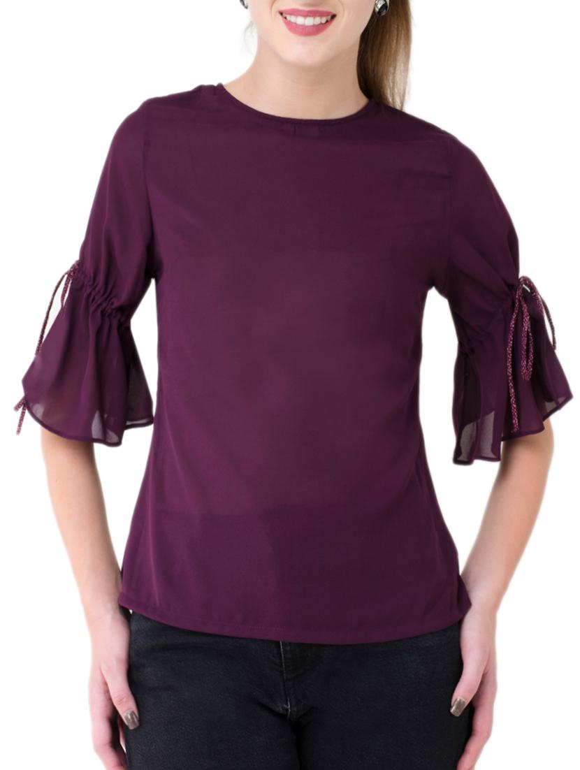 draw-string detail sleeved top - 14743149 -  Zoom Image - 0