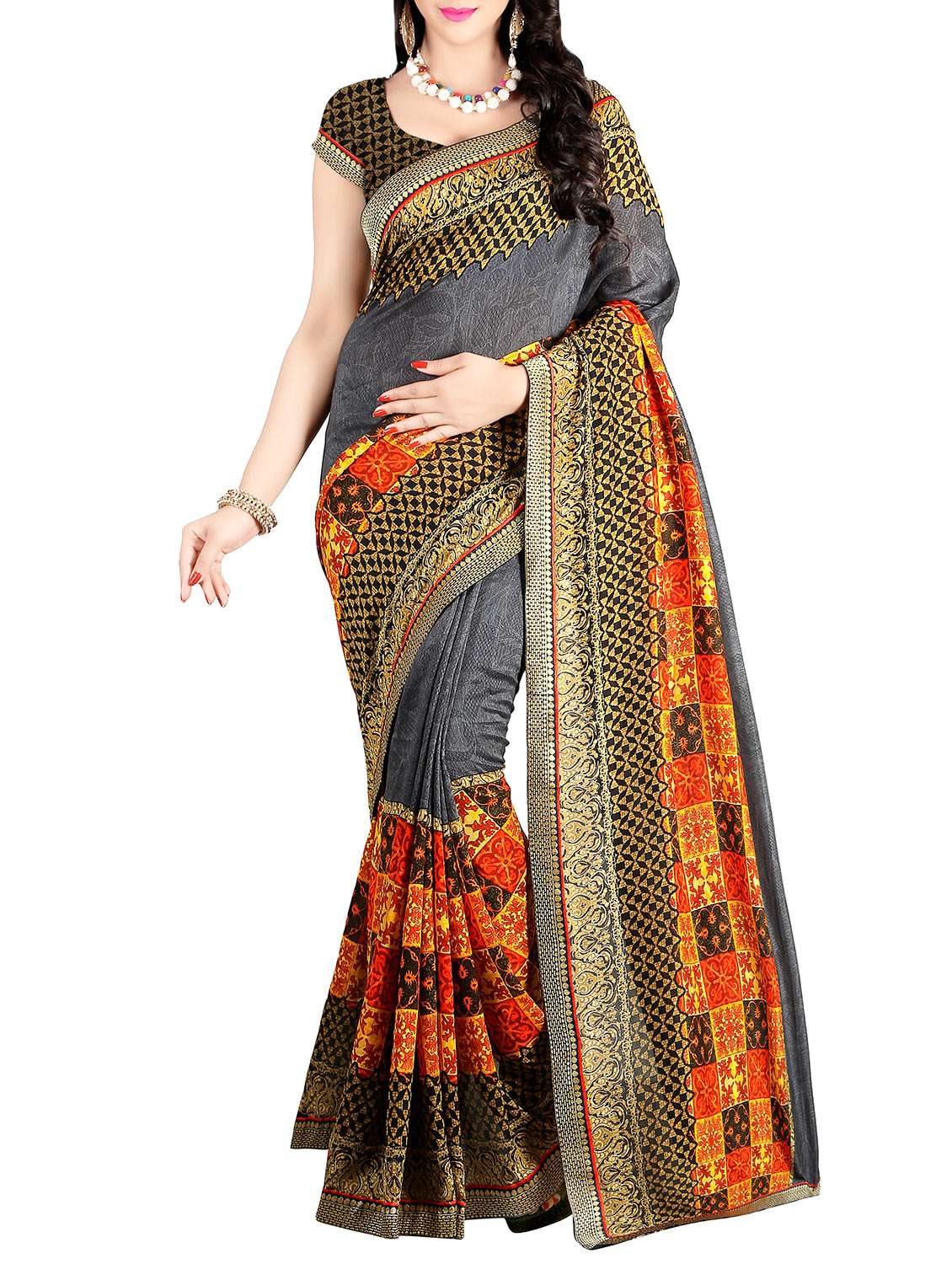 multicolored printed saree with blouse