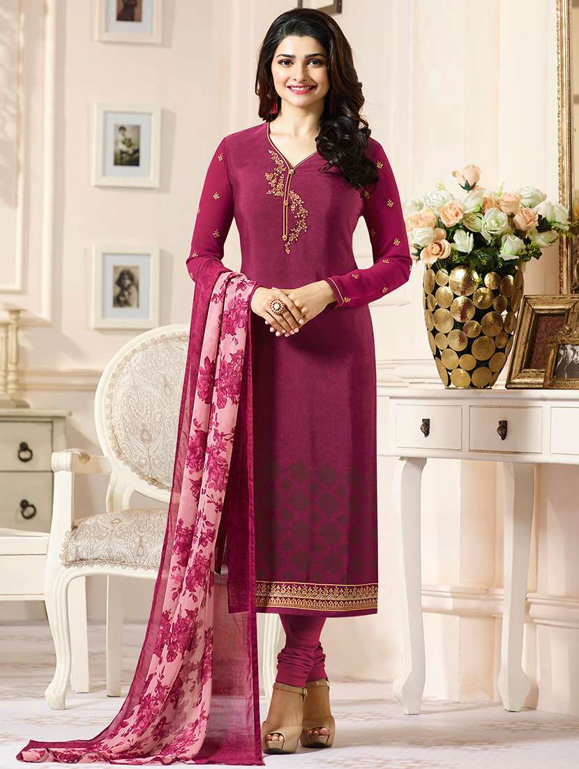 magenta churidaar suits semi-stitched suit