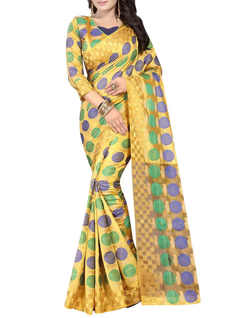 yellow cotton silk saree with blouse