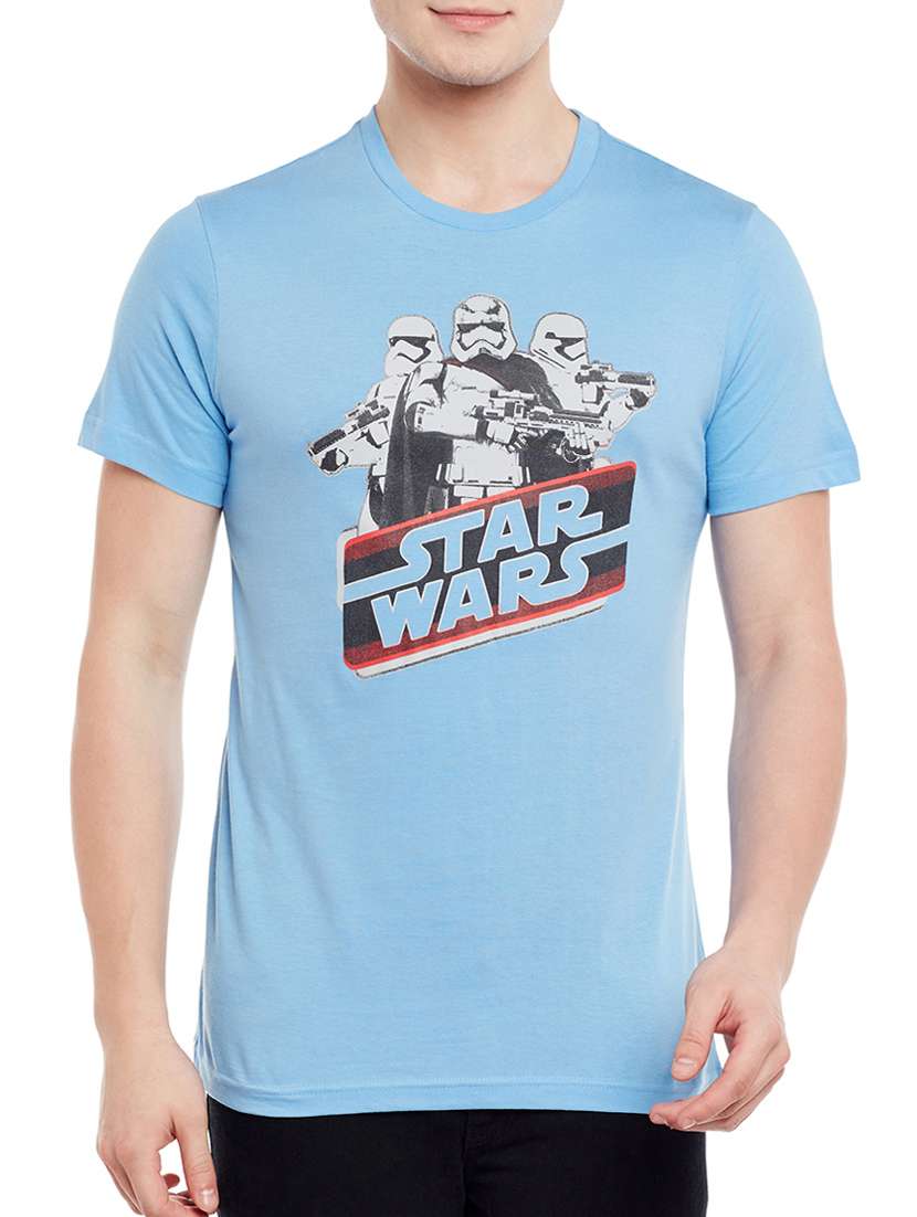 light blue cotton chest print t-shirt