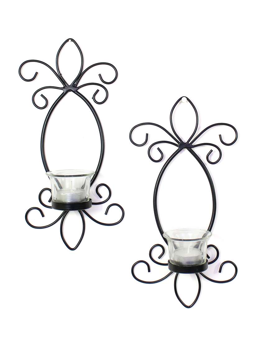 wall sconce with 2 transparent glass cup holder and bonus tea light candles ( set of 2 )