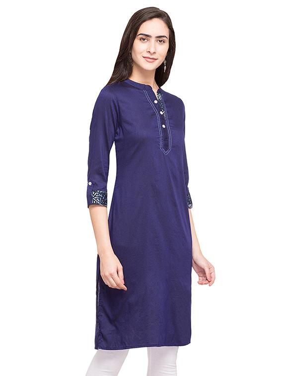 blue synthetic straight kurta - 14758051 - Standard Image - 2