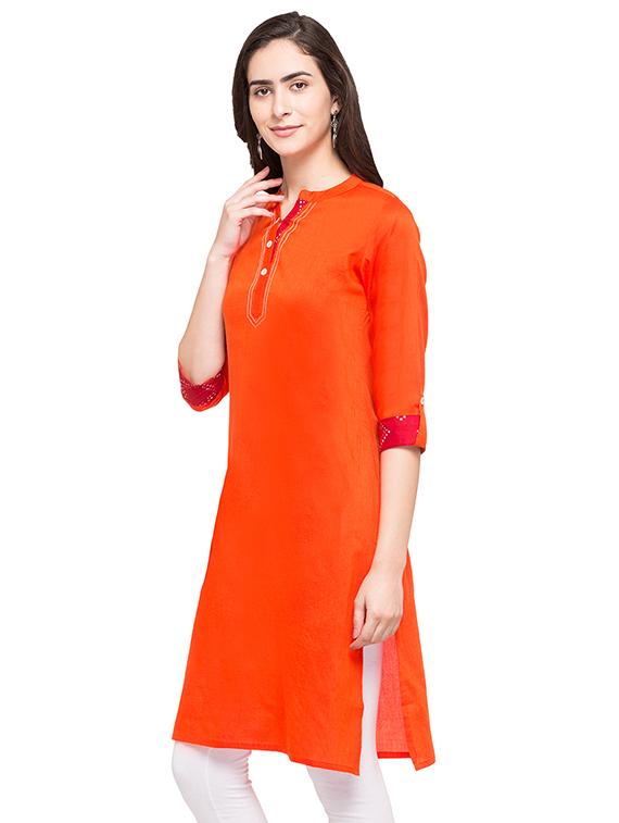 orange synthetic solid kurta - 14758052 - Standard Image - 2
