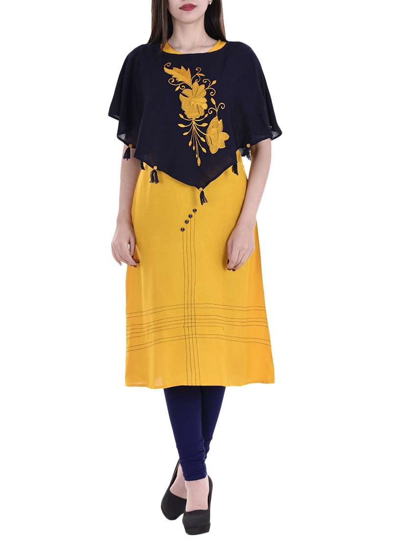 yellow rayon a-line kurta