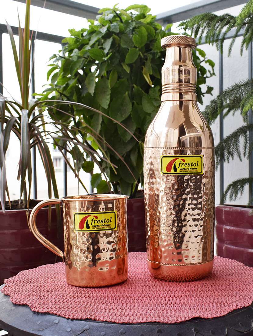 frestol copper long sampion hummered bottle with one cup
