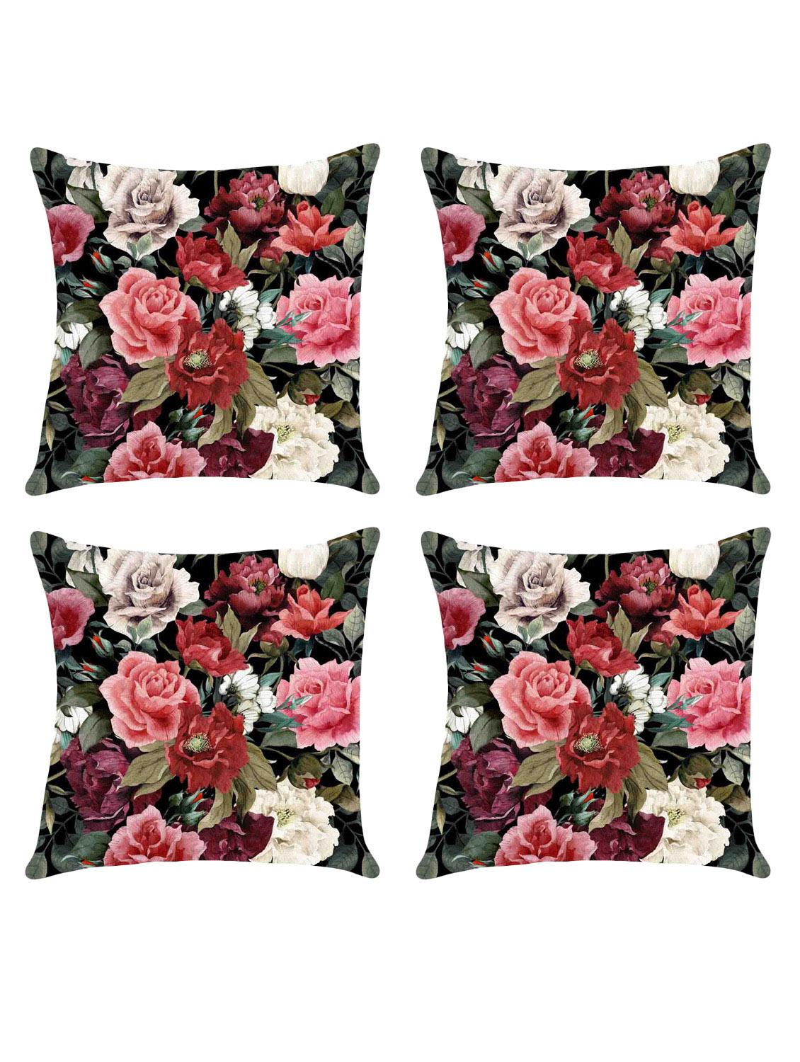 digital printed cushion cover with flower design set of 4 - 14766403 -  Zoom Image - 0