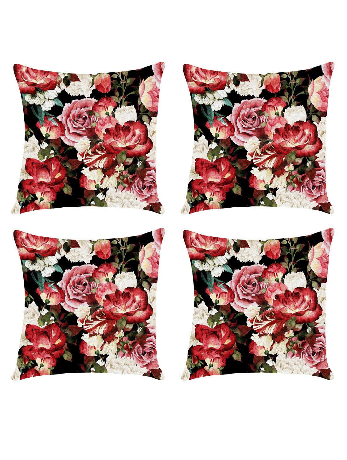 digital printed cushion cover with flower design set of 4 - 14766413 -  Zoom Image - 0