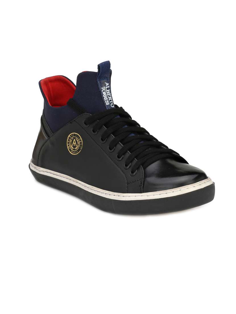 black leatherette lace up sneaker