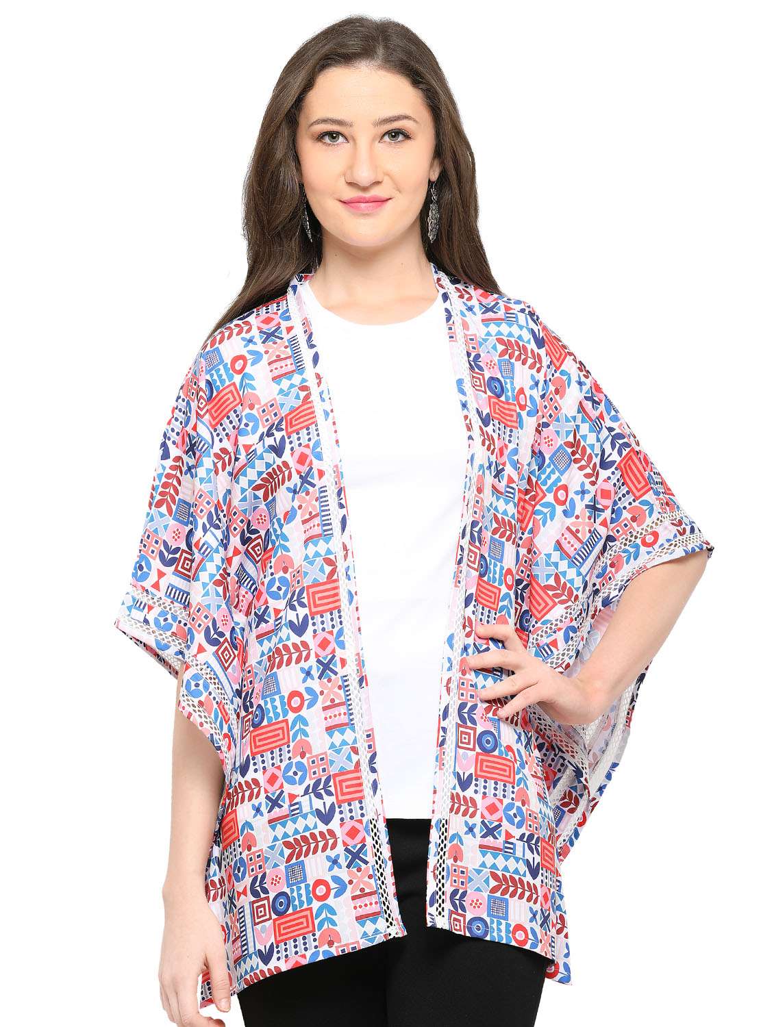 multi color printed kimono shrug.